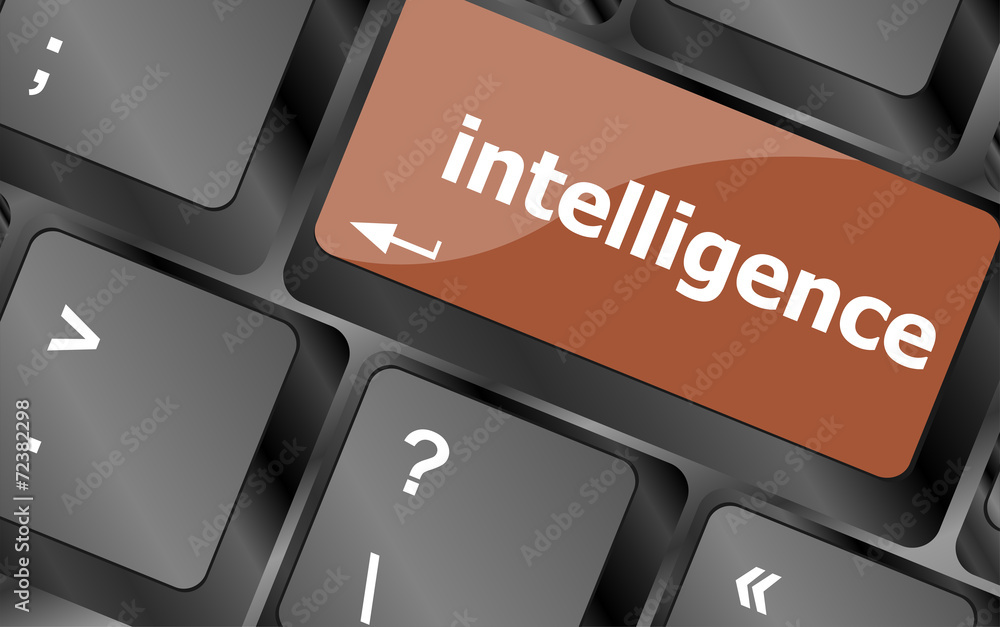 Poster close up view on conceptual keyboard - intelligence