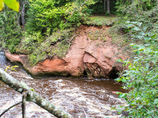 view to the Mountain river with Flowing Water Stream and sandsto