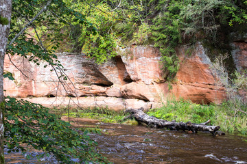 view to the Mountain river with Flowing Water Stream and sandsto