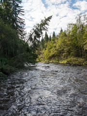 view to the Mountain river with Flowing Water Stream and sandsto