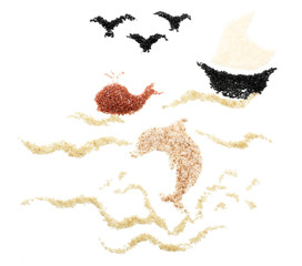 Marine picture from crystals of sea salt isolated on white