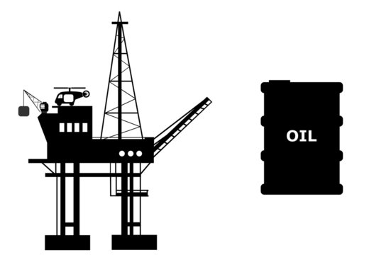 Baril de pétrole et une plateforme-pétrolière