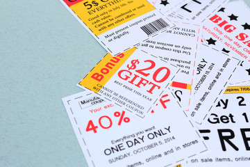 Set of cut coupons for shopping to save money