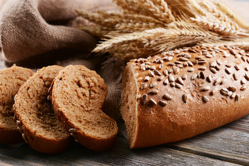 Fresh bread on table close-up