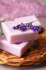 Obraz na płótnie Canvas Bars of natural soap with fresh lavender