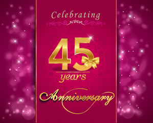 Fototapeta na wymiar 45 year anniversary celebration sparkling card, 45th anniversary
