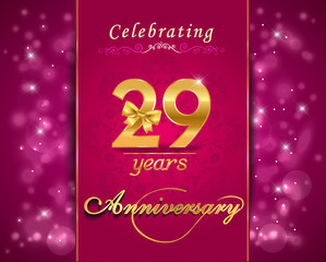 Fototapeta na wymiar 29 year anniversary celebration sparkling card, 29th anniversary