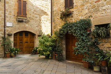 Old vintage street in an Italian village in Tuscany