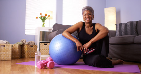 African grandmother happy after working out