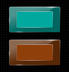 Fototapeta premium Two glassy multicolored transparent frames on black background