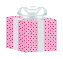 Pink Dotted Gift Box with White Ribbon