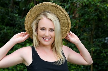 Gorgeous Blond Girl in Straw Hat