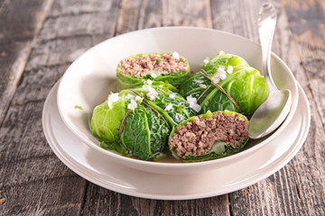 cabbage rolls with beef and broth