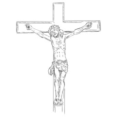 Vector  Sketch Crucifix. Jesus on the Cross.