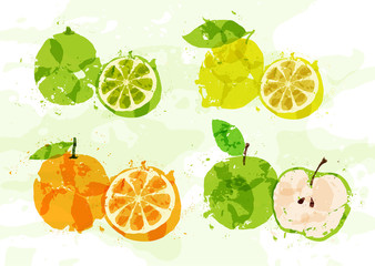 Set of colorful fresh fruit stains