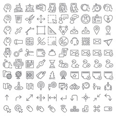 100 vector line icons set for web design and user interface