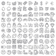 100 vector line icons set for web design and user interface
