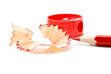 red pencil with shaving