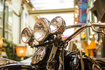 Front of Classic Motorcycle in Lobby