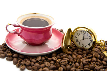 cup of coffee and clock