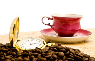 cup of coffee and clock