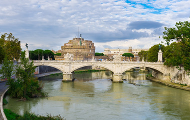 Fototapeta na wymiar Castle Sant Angelo and river Tiber in Roma. Italy