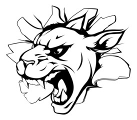 Panther mascot breaking through wall