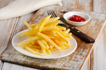 fries on  wooden table