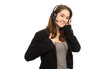 Fototapeta premium Positive Frau mit Headset