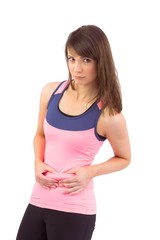 Fototapeta premium Festive fit brunette pinching her stomach