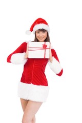 Sexy santa girl holding gift
