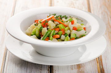 Boiled Vegetables in  white  bowl