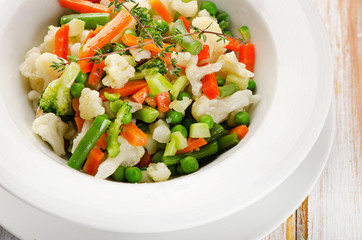 Boiled Vegetables in a white  bowl