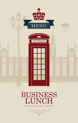 Obraz premium menu for business lunches with British phone booth