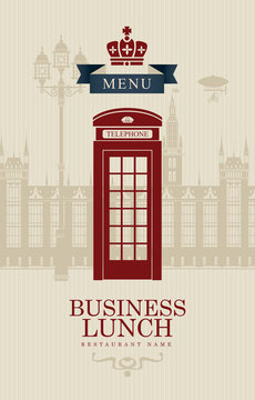 menu for business lunches with British phone booth