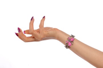 Beautiful woman hands with gemstone bracelets