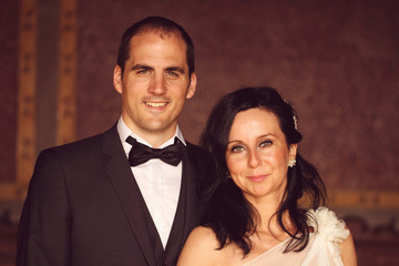 Charming bride and groom  celebration in a luxurious restaurant.