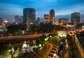 Bangkok, Thailand TWILIGHT Ratchadapisek area of Bangkok.