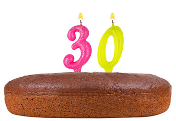 birthday cake with candles number 30 isolated