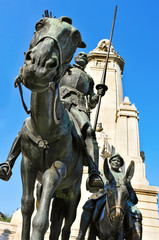 monument to Miguel de Cervantes in Plaza de Espana in Madrid, Sp