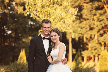 Bride and groom in the garden