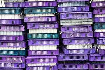 Stacked fish boxes