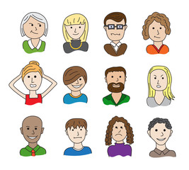 Collection of funny cartoon faces with different emotions