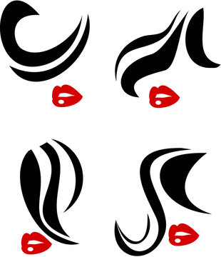 Woman hair and red lips icon