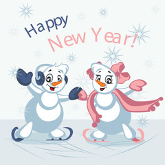 Dancing Snowmen. Vector illustration.