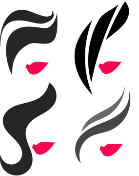 Woman hair and red lips icon set