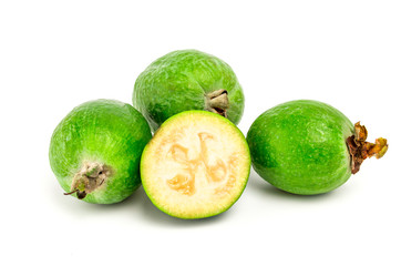 Fresh feijoa (acca sellowiana) isolated on white background