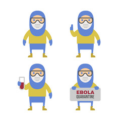 Scientist in Protective Yellow Gear. Cartoon Style Vector Set