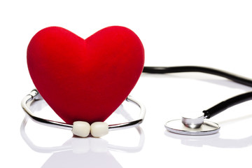Red heart and a stethoscope