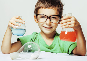 little cute boy with medicine glass isolated